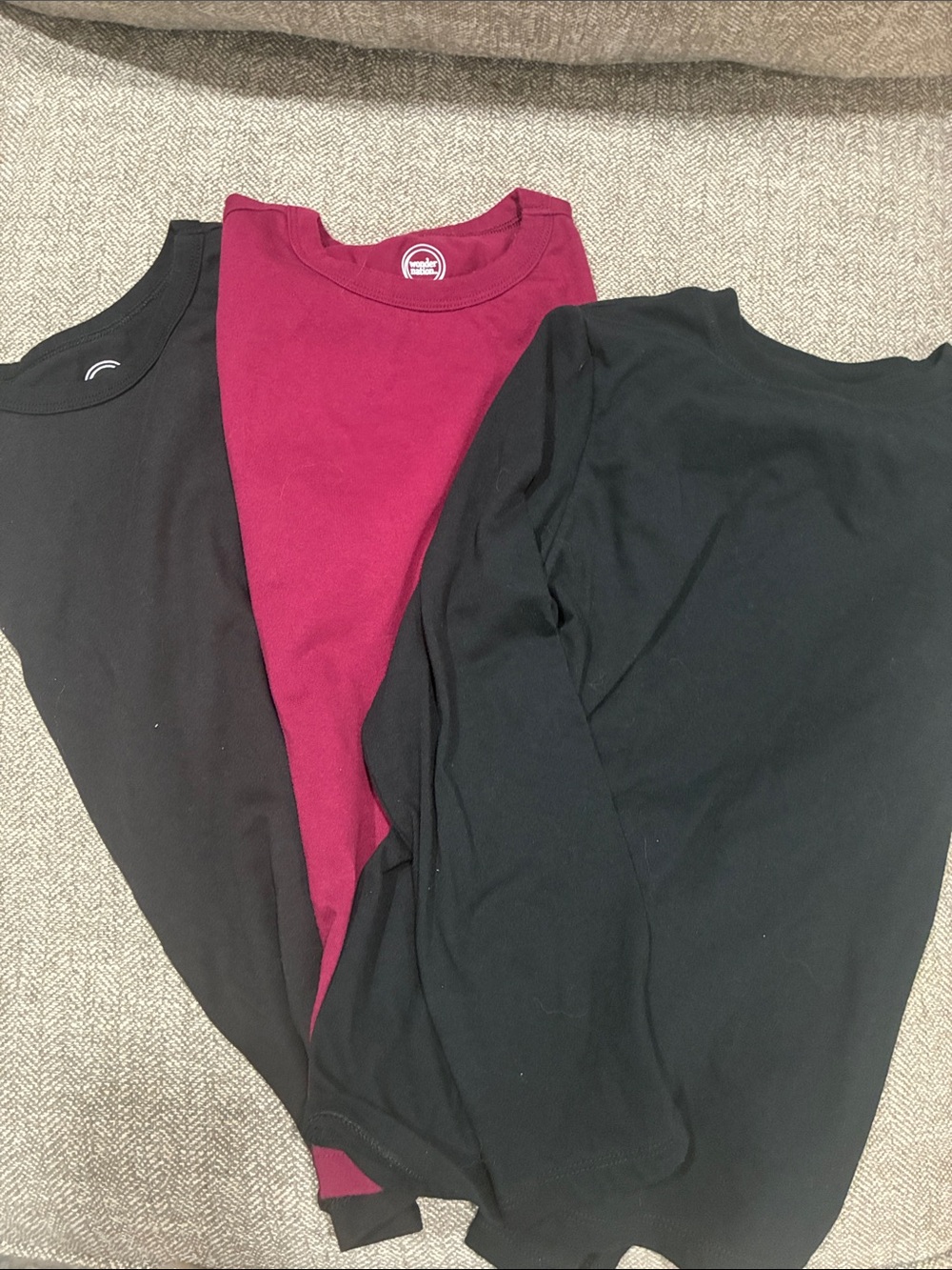 Crew Neck Long Sleeve Tees - Black & Burgundy-Sz 8